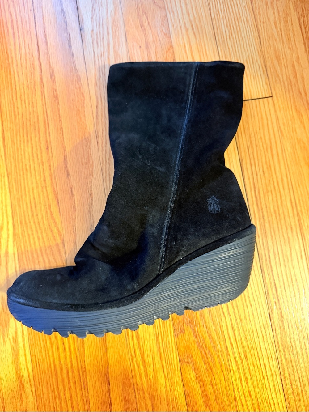 Fly London Black Suede Wedge Mid-Calf Boots - Picture 3 of 8